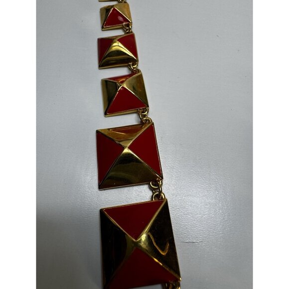 Vintage Red Gold Enamel Geometric Necklace Marc Jacobs Style Statement - Picture 4 of 7